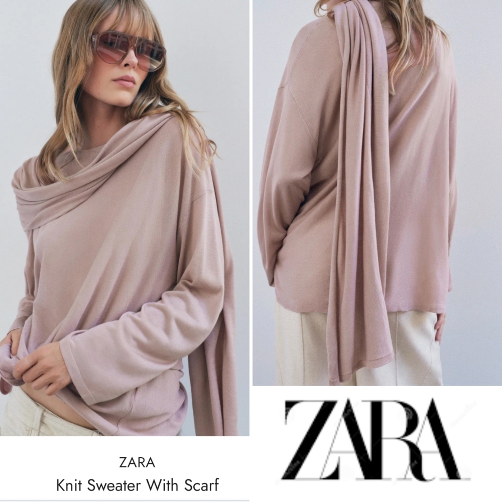 S/M Zara Silk Blend Knit Sweater with Scarf, Lightweight